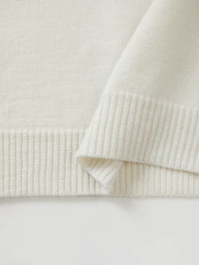 SHEIN Autumn V‑Neck Half Button Knit Sweater, Ribbed Detail Long Sleeve Casual Elegant Pullover Brunch Cream White - White - View 8