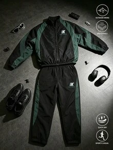 Sport MetroGents Men Colorblock Zip Up Jacket & Tapered Pants Sports Set, Gym - Multicolor - View 6