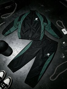 Sport MetroGents Men Colorblock Zip Up Jacket & Tapered Pants Sports Set, Gym - Multicolor - View 1