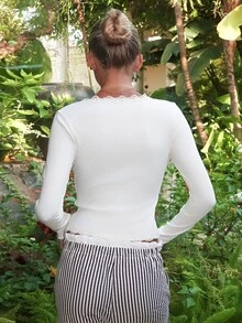 Summer Sherwood Women's Lace Frill Trim Fitted Cardigan Long Sleeve Top - Beige - View 2