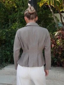 Summer Sherwood Women's Elegant Collared Waist Shirt, Suitable For Commuting, Office, Summer Vacation, Spring & Summer - Khaki - View 2