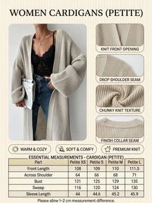 EURMUSE Petite Size Women Solid Color Casual Drop Shoulder Open Front Longline Cardigan - لون مشمشي - مشاهدة 3
