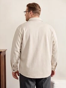 VeloEdit 加大码男士长袖衬衫式外套，浅色工装休闲外出外套，送给朋友、丈夫、男友的礼物，秋季必备 - 杏色 - 查看 2