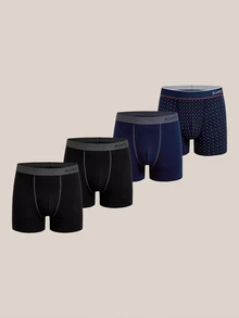 VeloEdit 4pcs/Pack Men's Printed Boxer Briefs, Letter Elastic Waistband Boxer Briefs (Random Asymmetric Print) - Multicolor - View 4