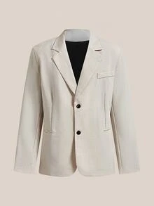 VeloEdit Men Plus Size Single-Breasted Business Casual Blazer , Beige , Formal, Ceremony - Apricot - View 3