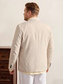 VeloEdit Men Plus Size Single-Breasted Business Casual Blazer , Beige , Formal, Ceremony - Apricot - View 2