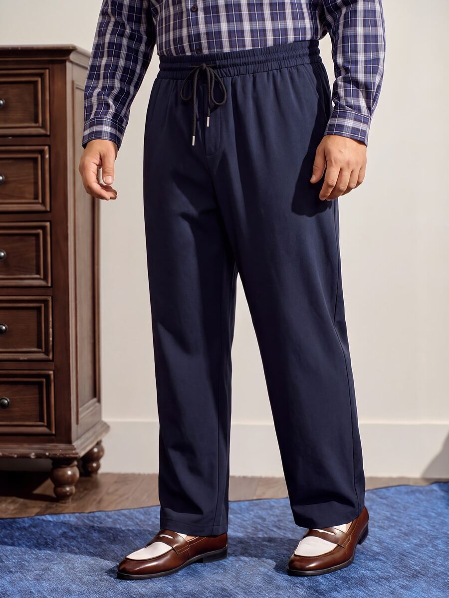 VeloEdit 男士大尺碼純色簡約針織休閒長褲,適合秋季、度假、父親節禮物、足球運動 - 藏蓝色 - 查看 1
