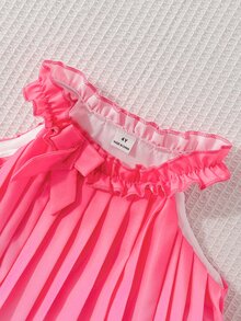 SHEIN 女童夏季褶皱渐变粉色荷叶边蝴蝶结装饰无袖连衣裙，适合度假、休闲、日常穿着，时尚优雅。 - 粉色 - 查看 7