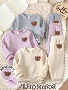 Newborn Baby Girl 1 Random Set Cute  Little Bear Imitation Embroidery Effect Printed  Sweatshirt Long Pants Set Soft Fabric In Fall And Winter - Multicolor - View 5