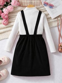 SHEIN Tween Girl Floral Print Casual Versatile Summer Dress - Black and White - View 2
