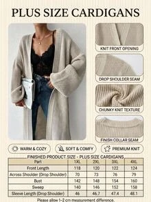 EURMUSE Plus Size Women Solid Color Casual Drop Shoulder Open Front Longline Cardigan - لون مشمشي - مشاهدة 3