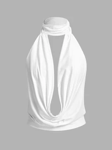 SHEIN ICON Sexy Solid Color Draped Neck Backless Top - White - View 3