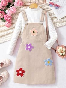 SHEIN Sparklyn 少女花卉拼接設計口袋吊帶洋裝 - 彩色 - 查看 1