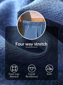Flexra Fall Casual High Waist Wide Leg Drawstring Cargo Blue Denim Gym Going Out Washed Jeans For Women - Light Wash - View 7