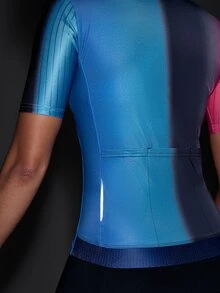 SHEIN Sports Pink-Black-Green Gradient Zipper Front Short Sleeve Cycling Jersey - Multicolor - View 8