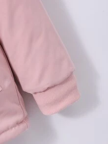 SHEIN Elladie kids 1件女童冬季新款粉色花卉保暖內裡拉鍊開襟連帽外套，彈性腰部，加厚保暖休閒通勤百搭簡約時尚防寒夾克 - 粉色 - 查看 7