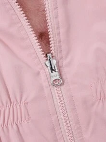 SHEIN Elladie kids 1件女童冬季新款粉色花卉保暖內裡拉鍊開襟連帽外套，彈性腰部，加厚保暖休閒通勤百搭簡約時尚防寒夾克 - 粉色 - 查看 6