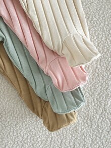 SHEIN 4件組新生女嬰純色連腳褲，柔軟親膚彈性羅紋針織面料，春夏秋冬四季適用，可愛甜美簡約百搭，彈性好易穿脫，高CP值，適合外出與日常穿著，女嬰褲子套裝 - 彩色 - 查看 4