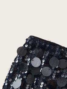 SHEIN ICON Black Low Rise Sequin Decor Bodycon Mini Skirt Night Autumn - Grey - View 4