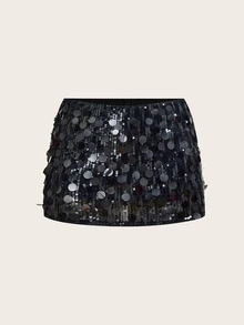 SHEIN ICON Black Low Rise Sequin Decor Bodycon Mini Skirt Night Autumn - Grey - View 1