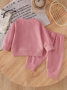 SHEIN Vintaside Kids Newborn Baby Girl 1 Random Set Cute Little Bear Imitation Embroidery Effect Printed Sweatshirt Long Pants Set Soft Fabric In Fall And Winter - Multicolor - View 3