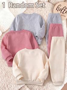 SHEIN Vintaside Kids Newborn Baby Girl 1 Random Set Cute Little Bear Imitation Embroidery Effect Printed Sweatshirt Long Pants Set Soft Fabric In Fall And Winter - Multicolor - View 2