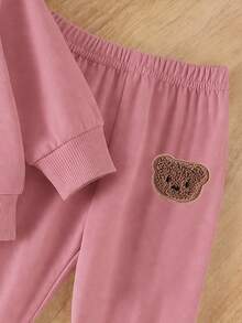 SHEIN Vintaside Kids Newborn Baby Girl 1 Random Set Cute Little Bear Imitation Embroidery Effect Printed Sweatshirt Long Pants Set Soft Fabric In Fall And Winter - Multicolor - View 5