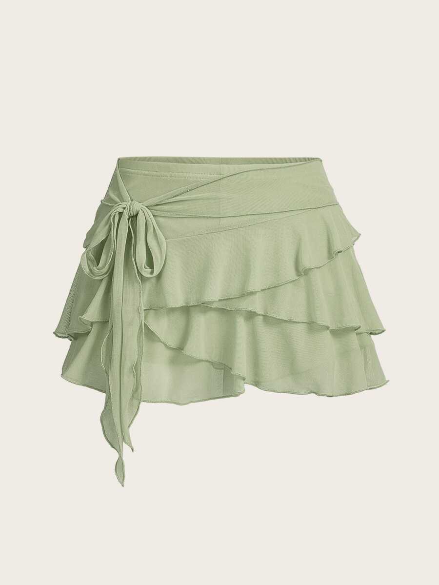 SHEIN ICON Minifalda negra de estilo Y2K de cintura baja con múltiples volantes - verde menta - Ver 1