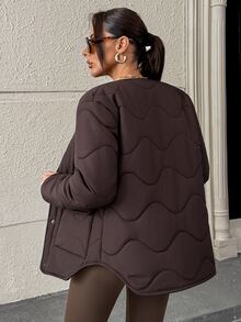 Pariaura Women's Brown Quilted Puffer Jacket With Functional Pockets, Warm Winter Outerwear - Brown - View 10