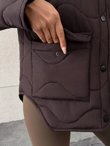 Pariaura Women's Brown Quilted Puffer Jacket With Functional Pockets, Warm Winter Outerwear - Brown - View 8