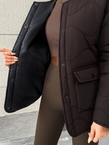 Pariaura Women's Brown Quilted Puffer Jacket With Functional Pockets, Warm Winter Outerwear - Brown - View 11