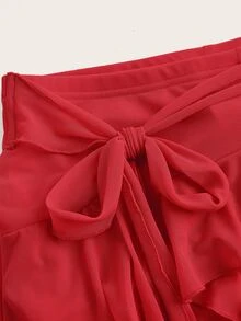 SHEIN ICON Falda negra mini Y2K de baja altura para mujer con ribete de volantes de múltiples capas - Rojo - Ver 5