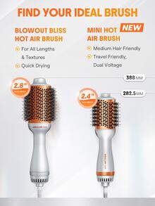 SHEGLAM HAIR Travel Buddy Mini Hot Air Brush,Hair Blow Dryer Brush,Redefine Frizzy Styles,35000RPM Motor Speed & 2 Adjustable Temps,Adds Shine,Volume & Fullness For Smooth,Anti-Frizz Straight & Universal Voltage For Curl & Blowout Styles - Silver - View 9