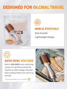 SHEGLAM HAIR Travel Buddy Mini Hot Air Brush,Hair Blow Dryer Brush,Redefine Frizzy Styles,35000RPM Motor Speed & 2 Adjustable Temps,Adds Shine,Volume & Fullness For Smooth,Anti-Frizz Straight & Universal Voltage For Curl & Blowout Styles - Silver - View 4
