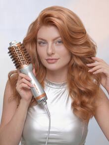 SHEGLAM HAIR Travel Buddy Mini Hot Air Brush,Hair Blow Dryer Brush,Redefine Frizzy Styles,35000RPM Motor Speed & 2 Adjustable Temps,Adds Shine,Volume & Fullness For Smooth,Anti-Frizz Straight & Universal Voltage For Curl & Blowout Styles - Silver - View 10