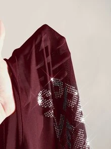 SHEIN ICON Y2k 夏季黑色网纱透视性感水钻亮片女士水钻字母网纱露背紧身吊带背心 - 酒紅色 - 查看 10