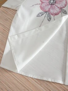 SHEIN [印花設計] 青少年女孩秋季套裝，花卉襯衫與寬腿褲兩件套，旅行日常穿搭，時尚，畢業，層次感，健身房，街頭風 - 白色 - 查看 4