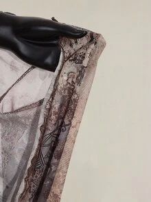 SHEIN ICON 秋季女士西部波西米亚风蓝绿色印花V领褶皱优雅长袖衬衫 - 棕色 - 查看 11