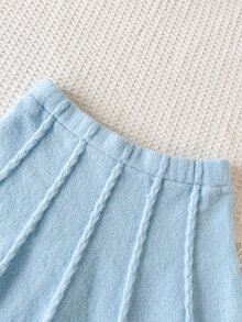 SHEIN 休閒嬰兒可愛兩件套 淺藍天鵝圖案 蝴蝶結 3D裝飾 圓領針織長袖毛衣 針織A字迷你裙 白色 秋季 - 淺藍色 - 查看 7