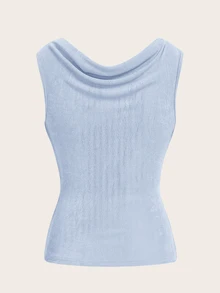 SHEIN ICON Women's Solid Color Draped Neck Casual Versatile Daily Wear Top - Baby Blue - View 2