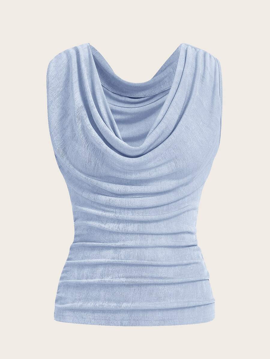 SHEIN ICON Women's Solid Color Draped Neck Casual Versatile Daily Wear Top - Baby Blue - View 1