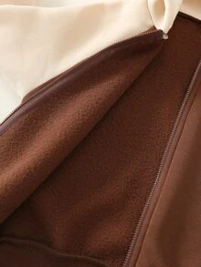 SHEIN 男童連帽衛衣與運動衫套裝 卡通熊圖案拼色插肩袖長袖冬季外套 鬆緊腰長褲 2件套 內層保暖刷毛加厚款 適合冬季 - 棕色 - 查看 5