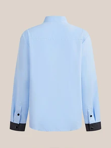 VeloEdit Plus Size Men's Casual Colorblock Patchwork Shirt, Autumn, Long Sleeve Top, Formal, Ceremony - Blue - View 4