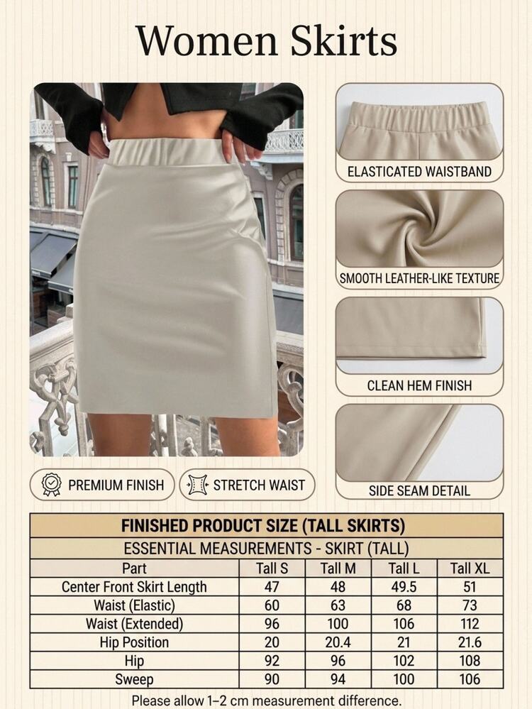 SHEIN Tall Size Women's Beige Solid Color Bodycon High Waist Elegant Mini Skirt - Beige - View 3