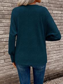 SHEIN Draped Collar Ruched Tee Fall Cloth For Women - Teal Blue - View 2