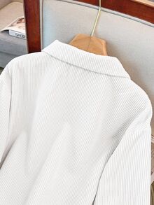 SHEIN Women's Solid Color Long Sleeve Single-Breasted Pocket Casual Jacket, Autumn Crop Jacket - White - View 8