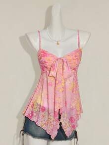 SHEIN ICON 夏季外出海灘波希米亞風 Y2K 夏威夷粉色花卉娃娃裙風飄逸女款背心上衣 西式女裝 - 彩色 - 查看 6