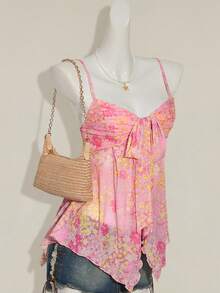 SHEIN ICON 夏季外出海灘波希米亞風 Y2K 夏威夷粉色花卉娃娃裙風飄逸女款背心上衣 西式女裝 - 彩色 - 查看 5