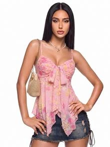 SHEIN ICON 夏季外出海灘波希米亞風 Y2K 夏威夷粉色花卉娃娃裙風飄逸女款背心上衣 西式女裝 - 彩色 - 查看 7