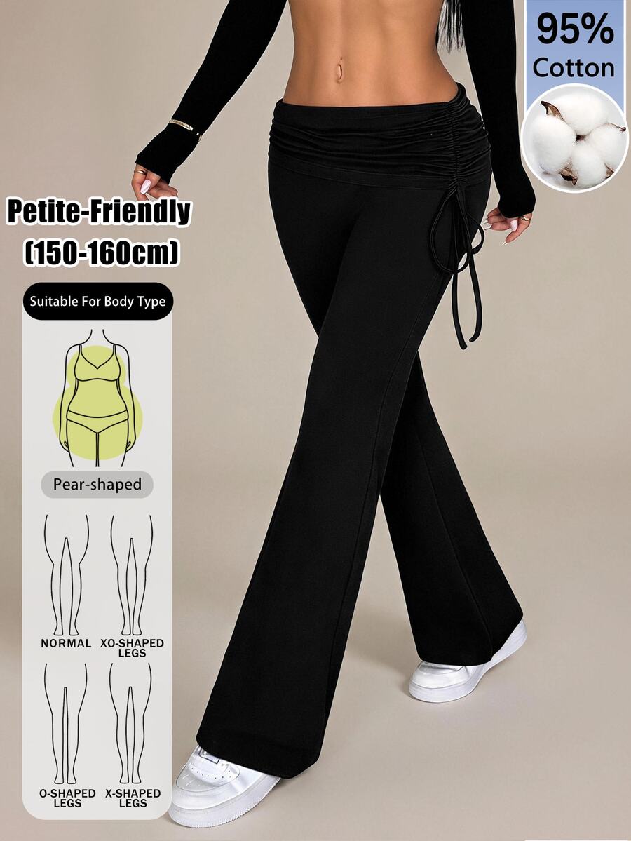 SHEIN PETITE Casual Versatile Solid Color Drawstring Low Waist Long Pants